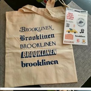 Brooklinen tote bag and stickers